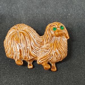Gerry's Pooch Pekingese Brooch With Green Gemstone Eyes